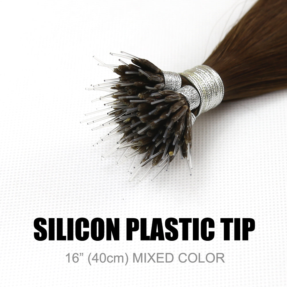 Nano Bead Silicon Plastic Tip Remy Human Hair Extensions Mixed Colour 16” (40cm)