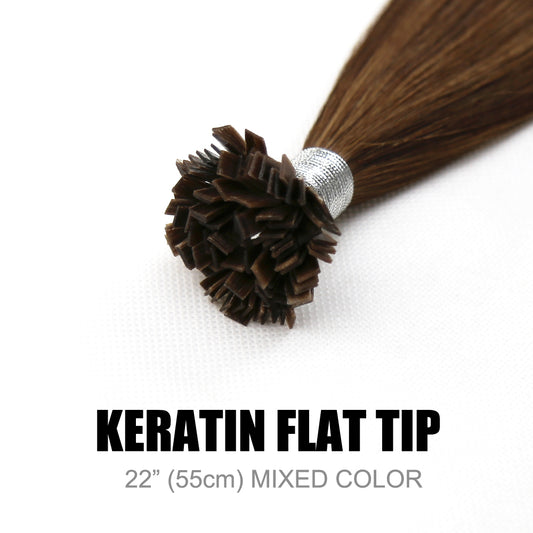 Keratin Flat Tip Remy Human Hair Extensions Mixed Colour 22” (55cm)